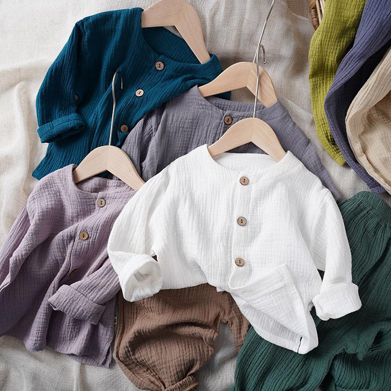 Spring Baby Cotton Linen Long-Sleeved Solid Color Coat