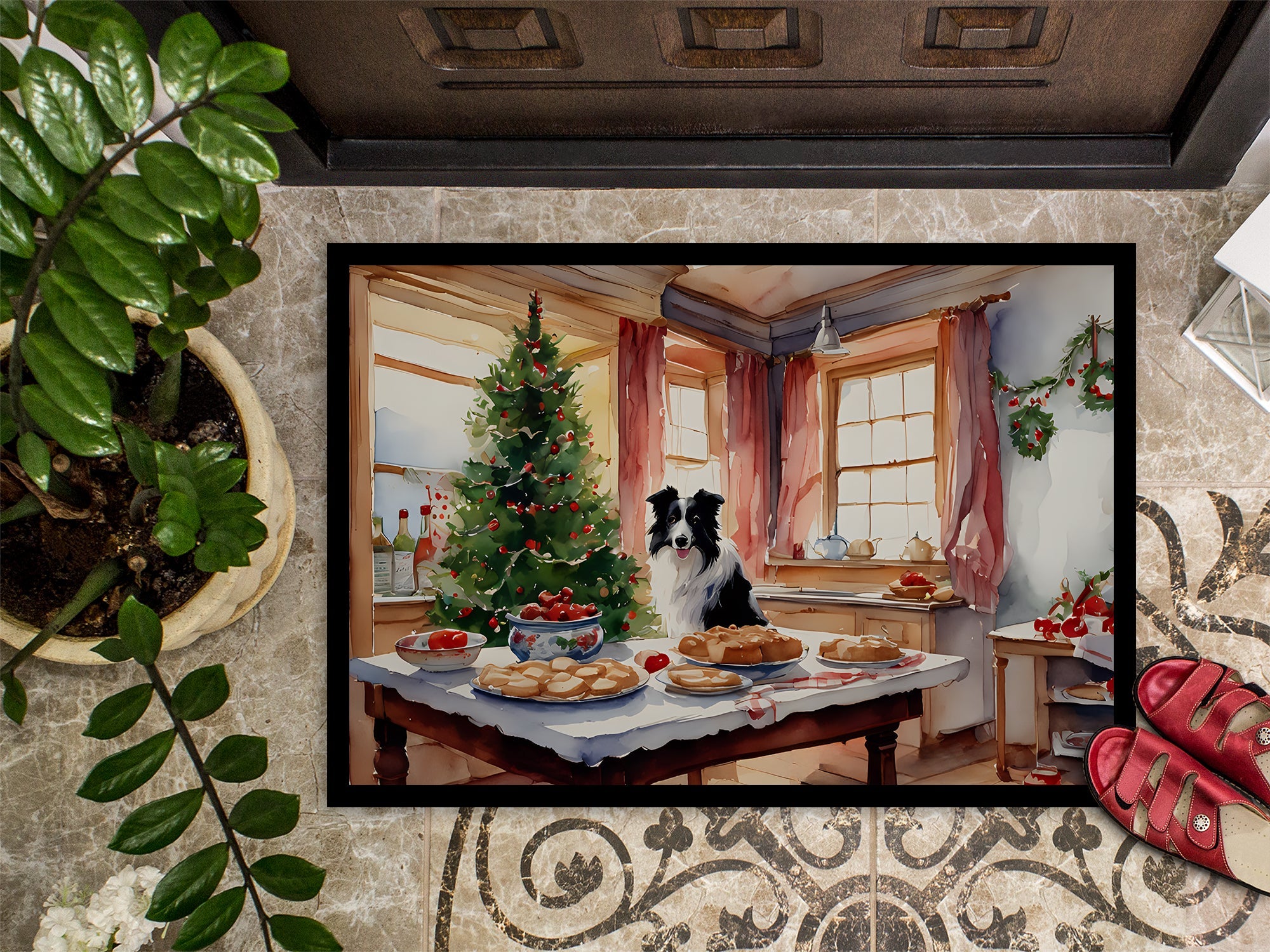Border Collie Christmas Cookies Doormat