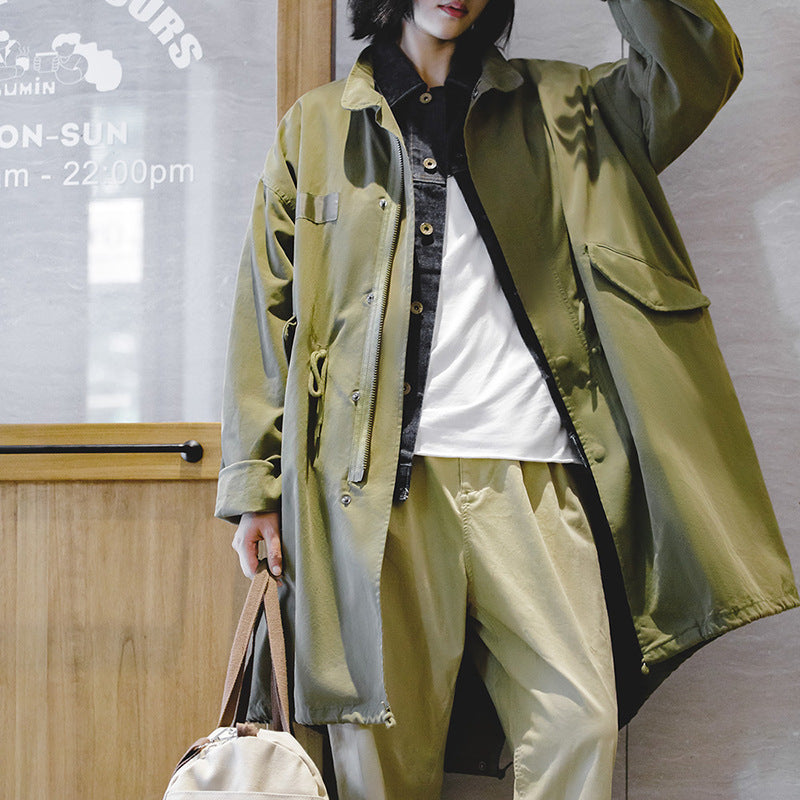 Green Military Long Fish Tail Windbreaker Coat