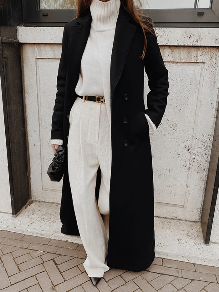 Women's Retro Slim Fit Woolen Trench Coat Jacket