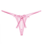 Lace-Trimmed T-Back Panties with Pearl Massage Details