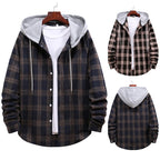 Men's Casual Hooded Plaid Cardigan for Autumn