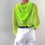 Casual Oversize Fishnet Crop Hoodie Tank Top for Women | Streetwear