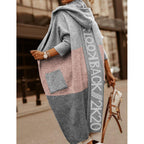 Color Blocked Hooded Long Casual Cardigan