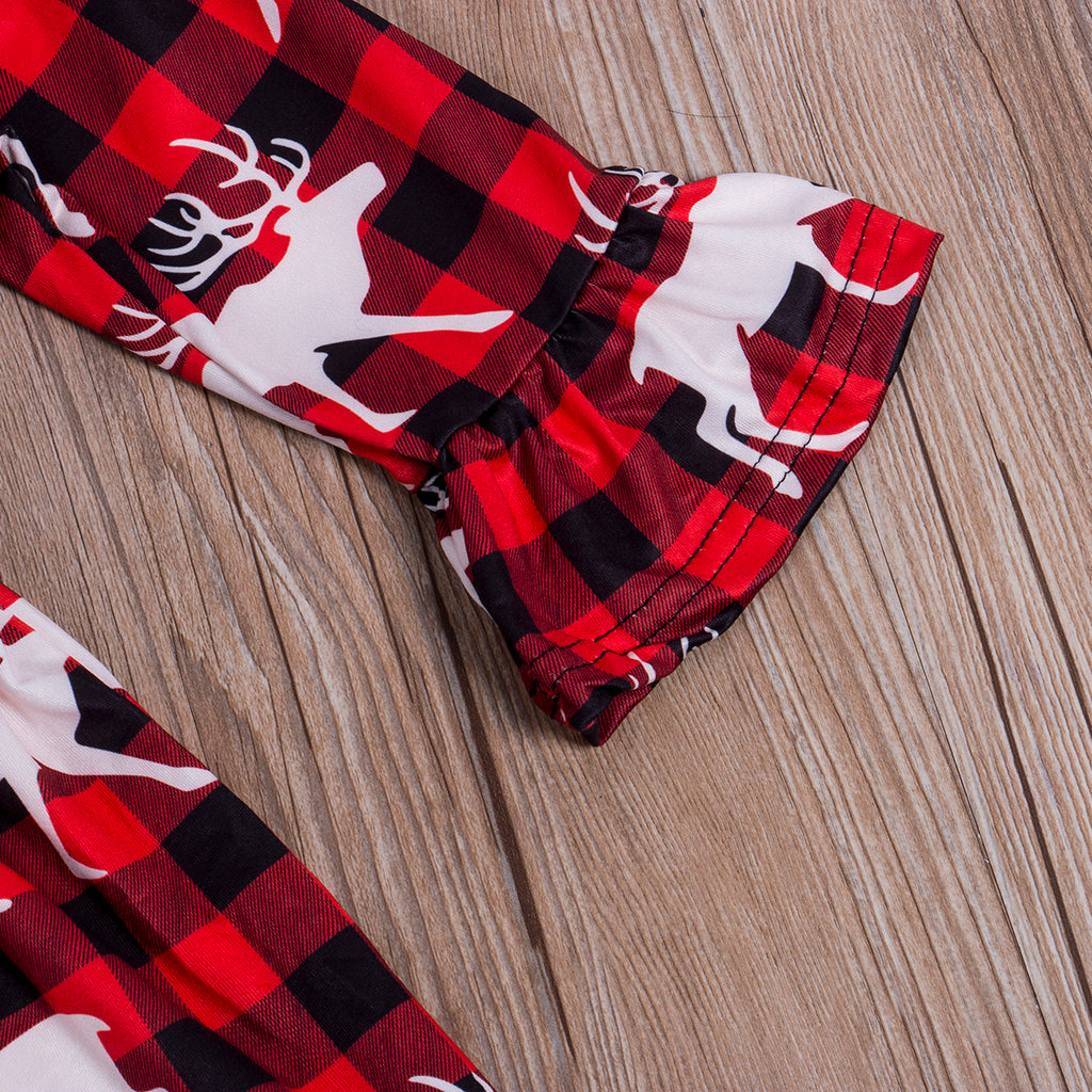 Christmas Plaid Reindeer Print Princess Dress for Kids