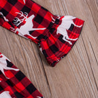 Christmas Plaid Reindeer Print Princess Dress for Kids