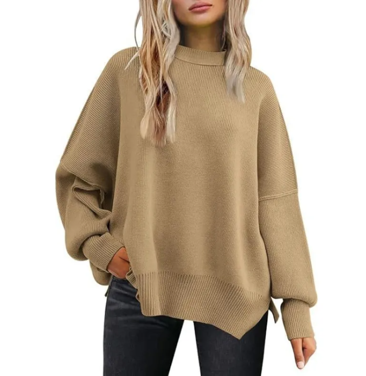 Women's Cozy Knitted Pullover with Side Slit – Chic & Comfortable | Streetwear