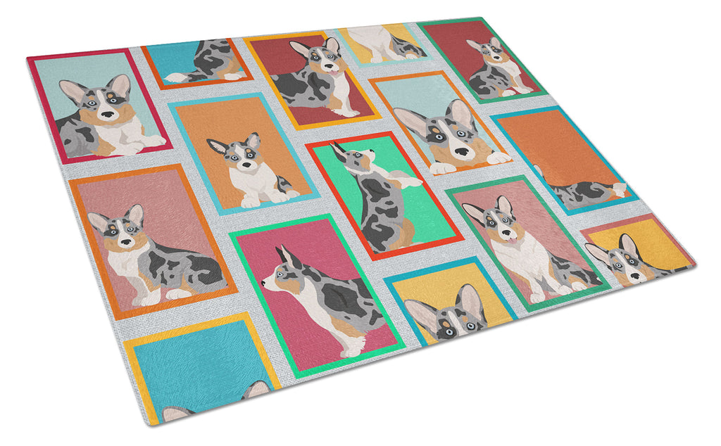 Lots of Blue Merle Welsh Cardigan Corgi Glass Cutting Board