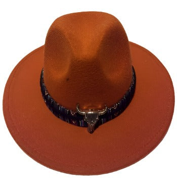 Wool Fedora Hat With Punk Ribbon | Embroidered Cap