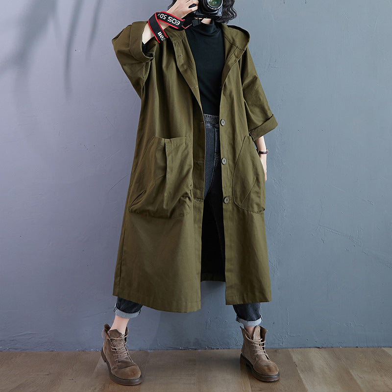 Plus Size Overknee Long Trench Coat with Pockets