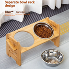 Elevated Double Bowl Pet Feeder with Bamboo Stand & Stainless Steel Bowls, Raised Food & Water Station for Cats & Small Dogs