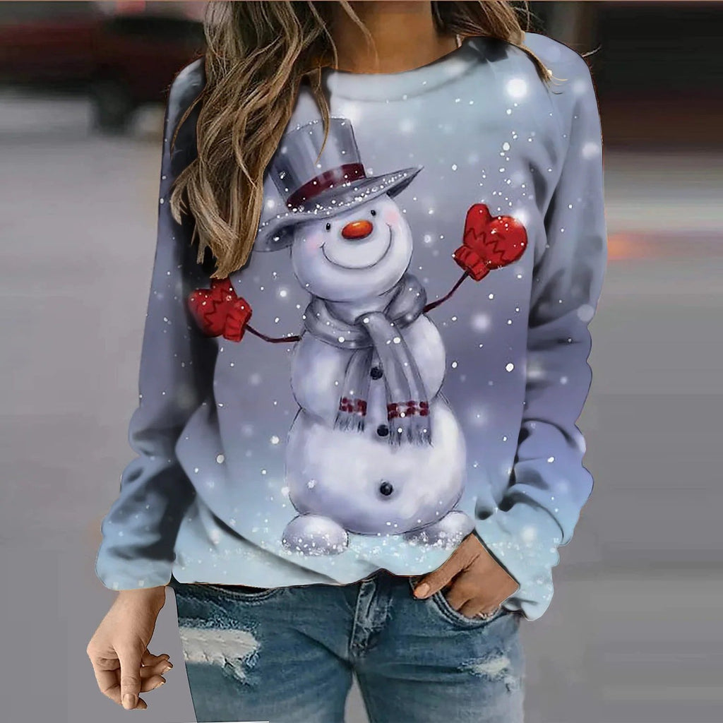 Snowman Print Crew Neck Sweatshirt for Men and Women | Streetwear