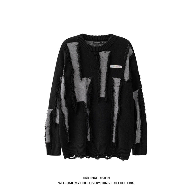 Loose Round Neck Distressed Sweater for Men and Women