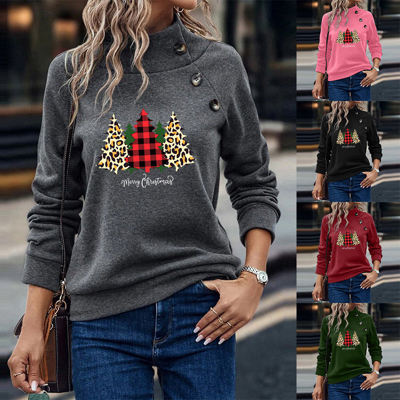 Loose Long Sleeve Round Neck Button Sweater for Women