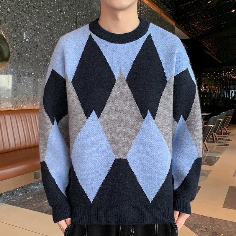 Men's Retro Round Neck Sweater for Spring & Autumn