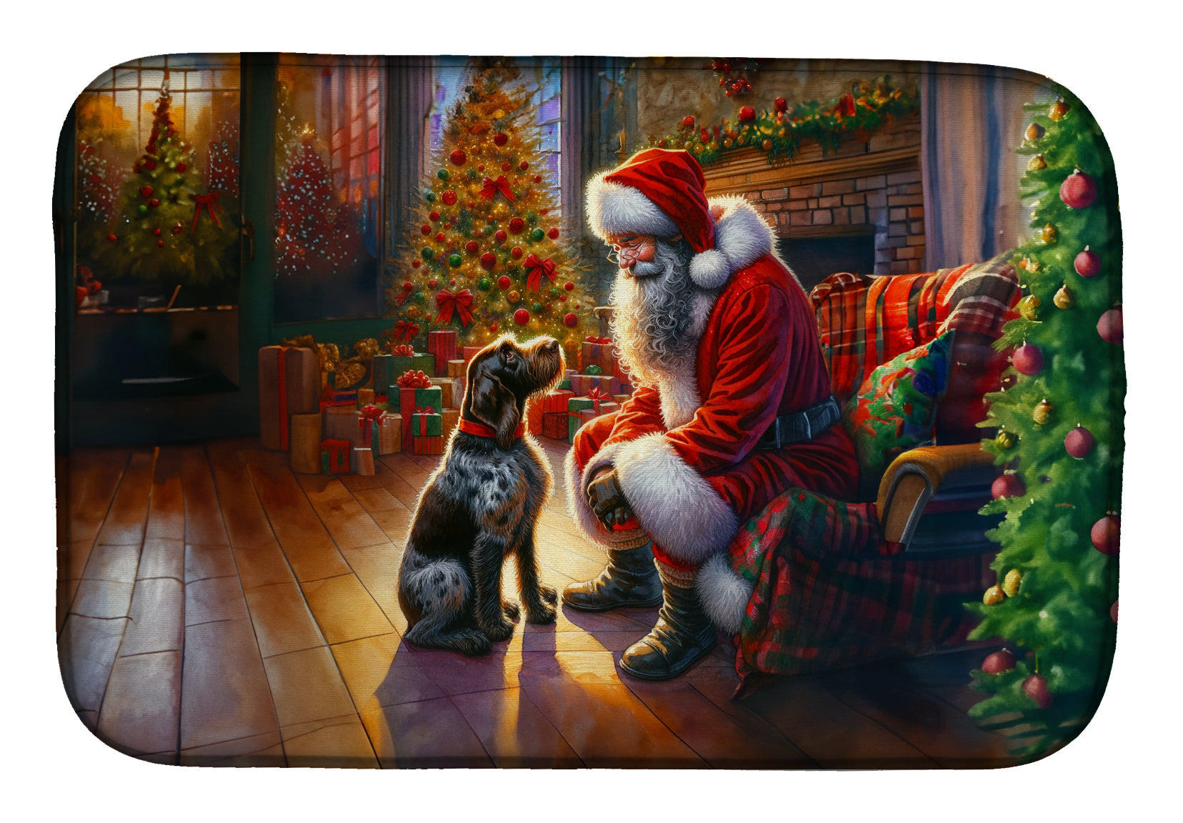 German Wirehaired Pointer and Santa Claus Dish Drying Mat