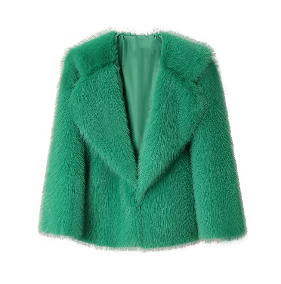 Women's Lapel Leather Fur Coat with Artificial Wool Lining