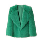 Women's Lapel Leather Fur Coat with Artificial Wool Lining