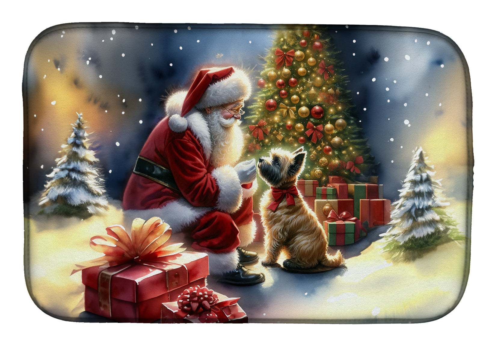 Cairn Terrier and Santa Claus Dish Drying Mat