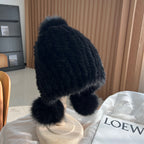 Warm Thickened Mink Plush Earmuff Hat for Winter Fashion | Embroidered Cap