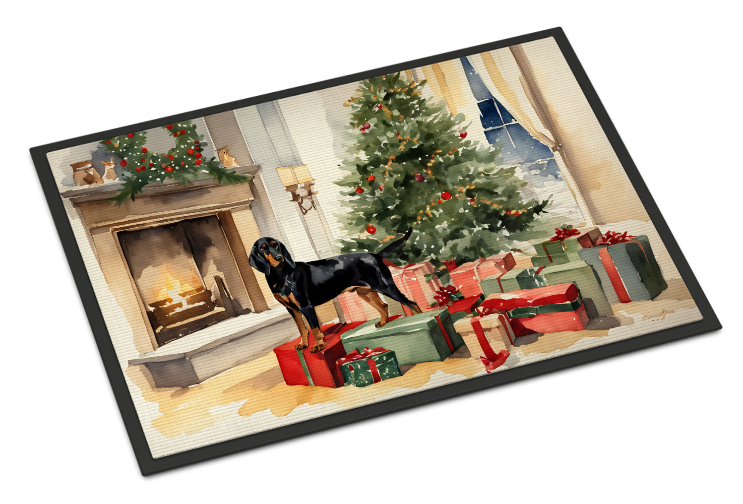 Black and Tan Coonhound Cozy Christmas Doormat