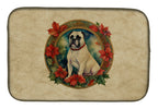 White Boxer Christmas Flowers Dish Drying Mat