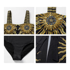 2023 Black Gold Sequin One-Piece Swimsuit Set for Women