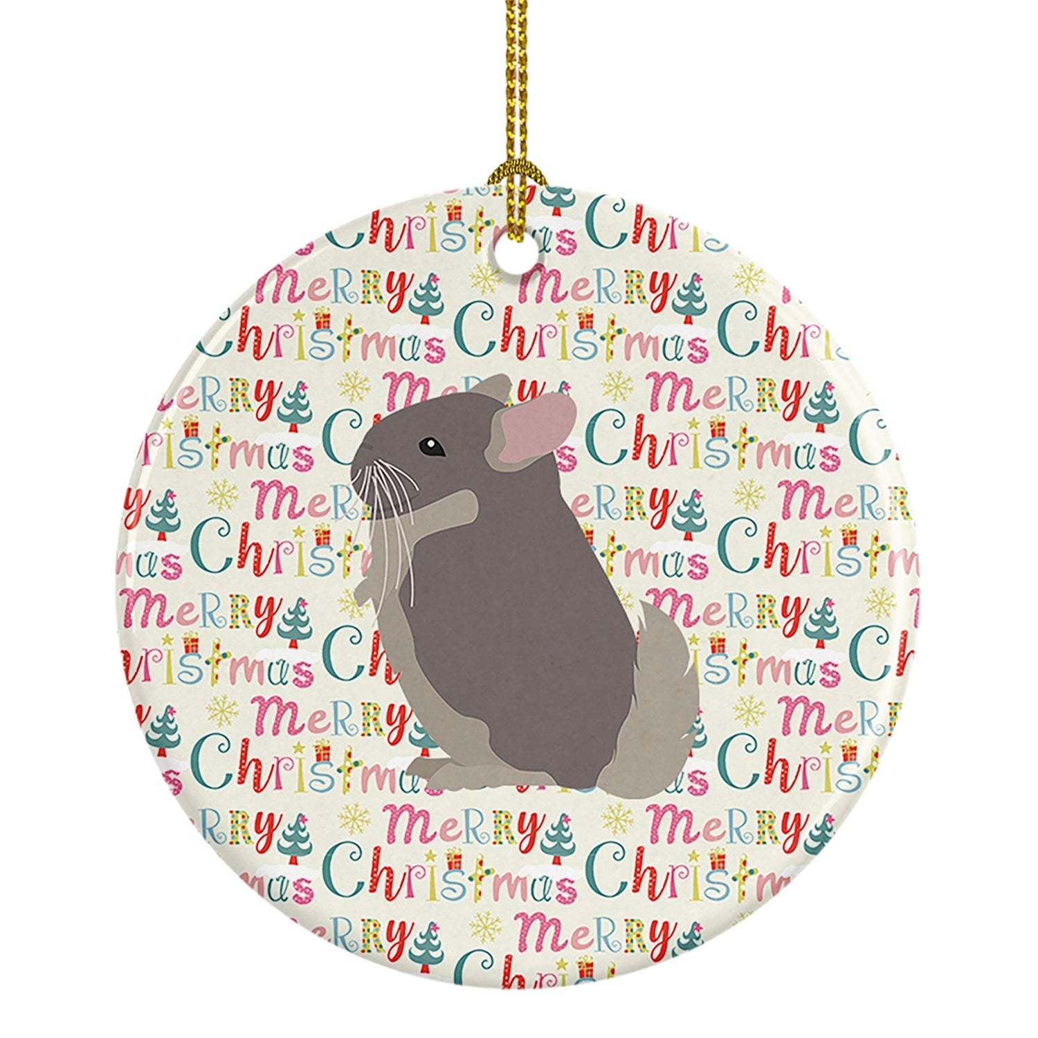 Beige Wellman Chinchilla Christmas Ceramic Ornament