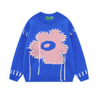 Men's Pullover Sweater with Sewn Flower Design | Streetwear