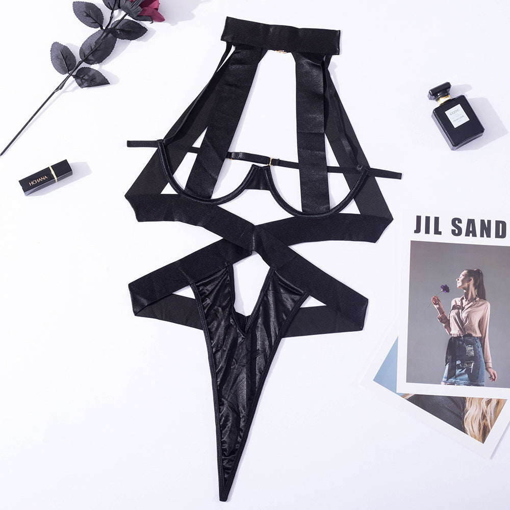 Cut-Out Backless Jumpsuit with Neck Tie - Women's Lingerie Set
