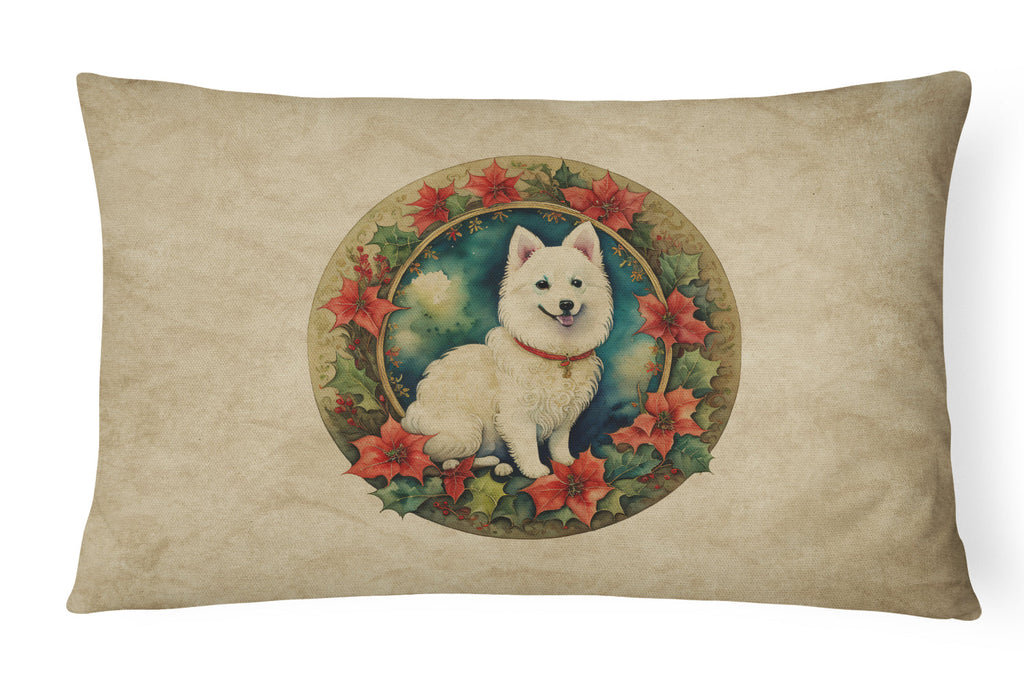 Japanese Spitz Christmas Flowers Throw Pillow