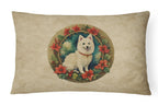 Japanese Spitz Christmas Flowers Throw Pillow