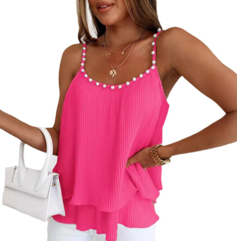 Pearl Ruffle Camisole Top for Women - Summer Style
