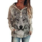 Casual Women's Hoodie with Animal Wolf Print | Streetwear