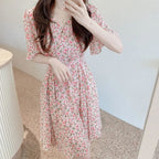 Floral Chiffon Dress for Women with Short Sleeves