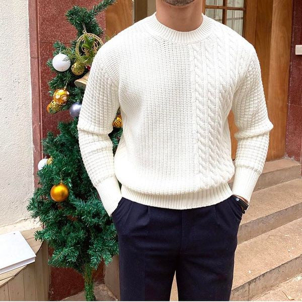 Men's Knitted Sweater with Twisted String Design