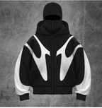 Pattern Stitching Trendy Hooded Cardigan Zipper Sweater