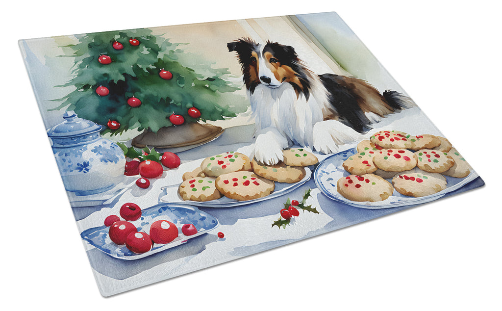 Sheltie Christmas Cookies Glass Cutting Board