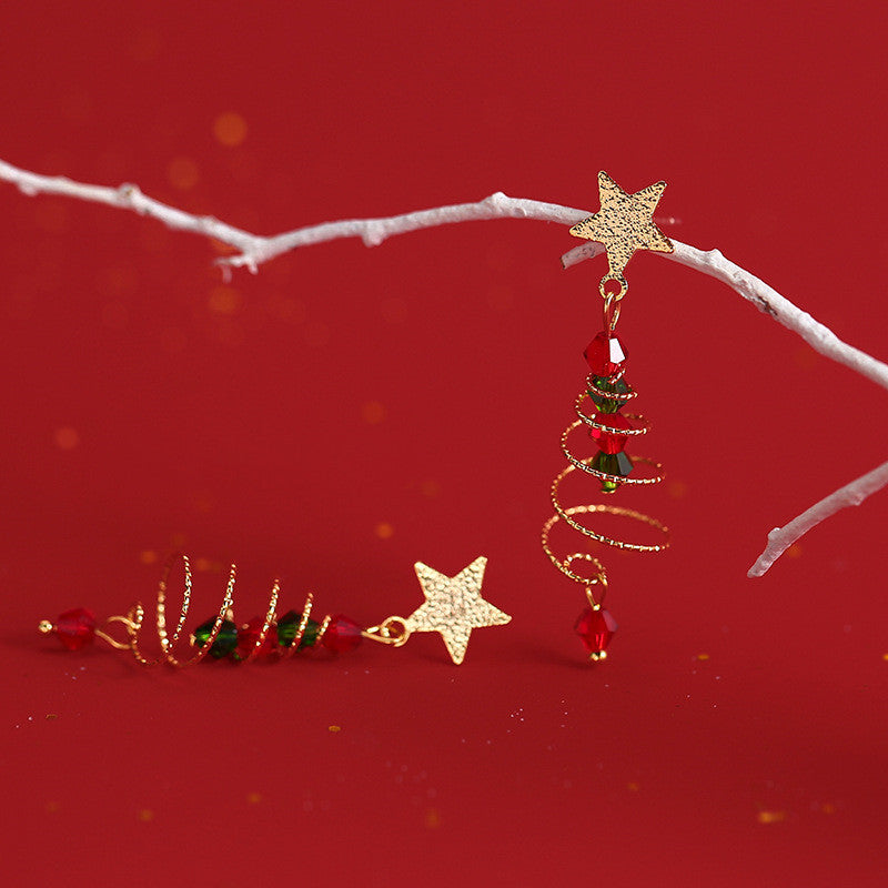 Silver Christmas Tree Star Tassel Earrings