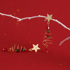 Silver Christmas Tree Star Tassel Earrings