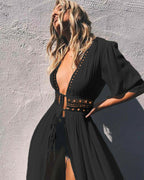 Lace Trim Tie Cardigan and Bikini Cover-Up