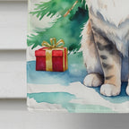 Kurilian Bobtail Cat By the Christmas Tree House Flag