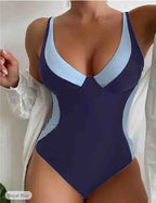 Women's V-Neck Colorblock One-Piece Swimsuit