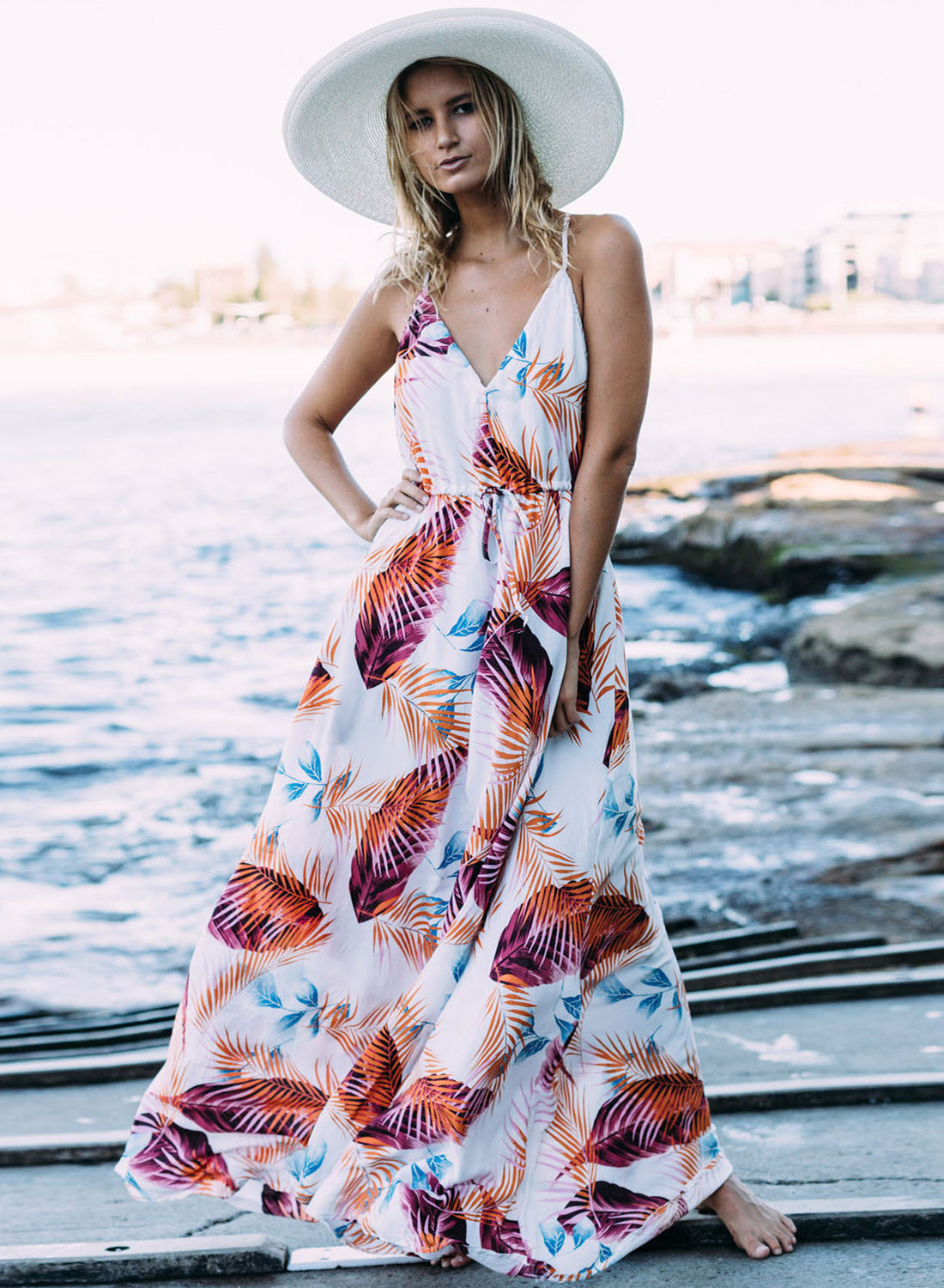 Bohemian Print Beach Sundress with Spaghetti Straps