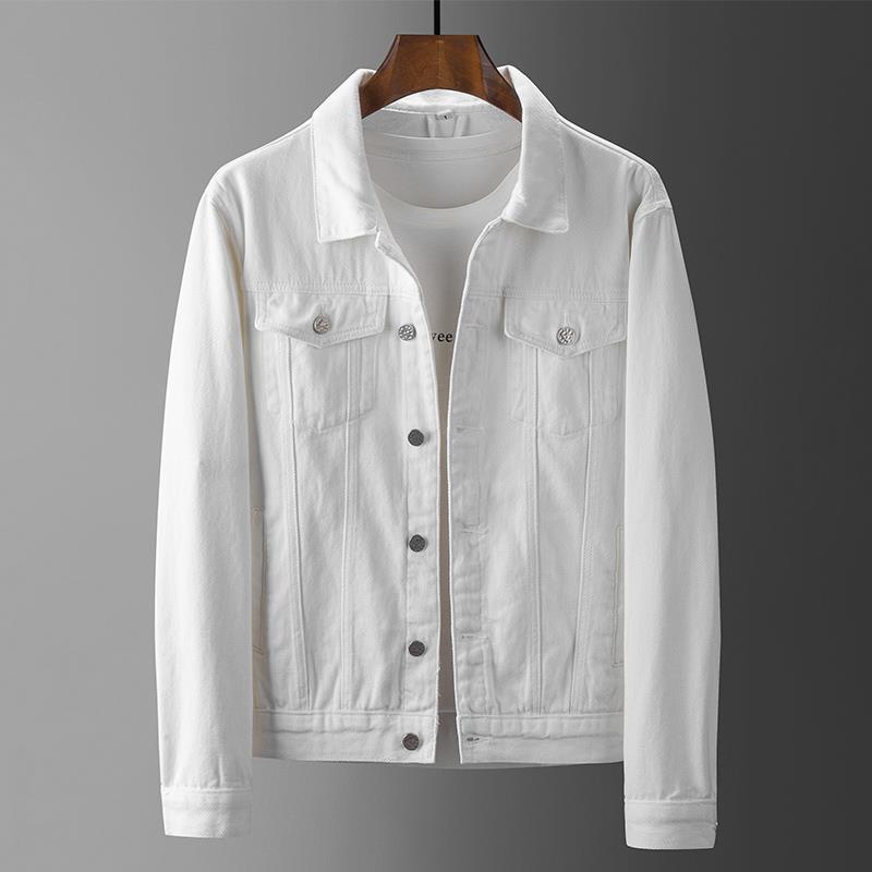 2024 Men's White Denim Casual Jacket with Thin Lapels