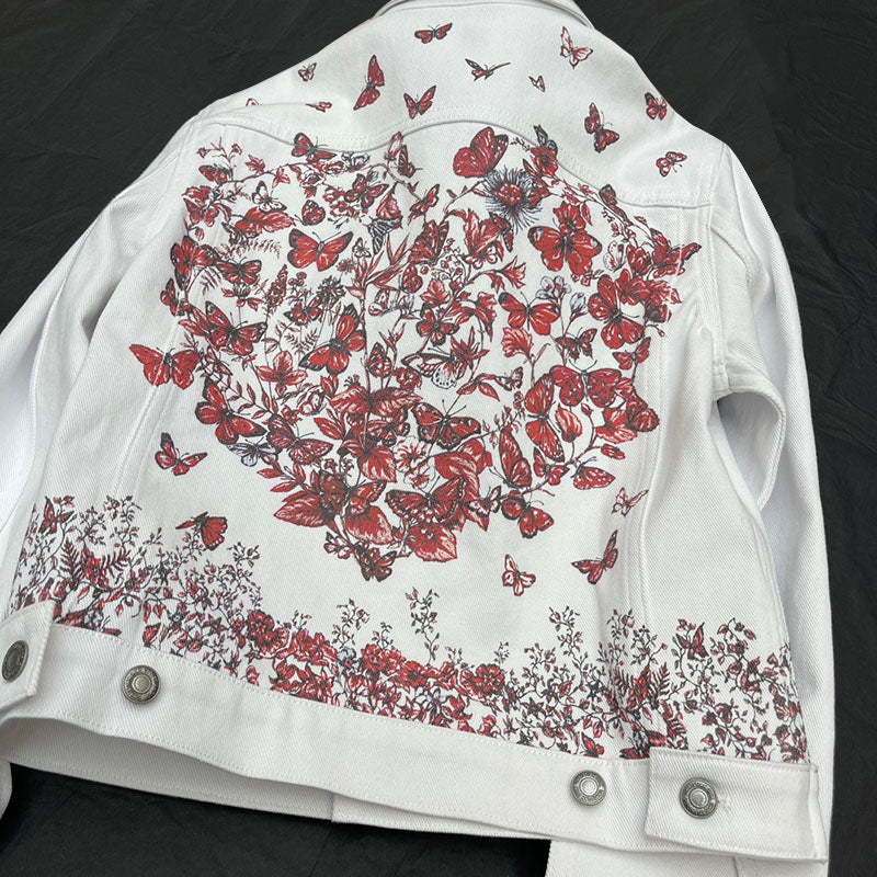 Embroidered Butterfly Pattern Denim Jacket, High Quality