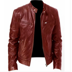 2023 Men's Slim Fit Leather Motorcycle Jacket with Zipper