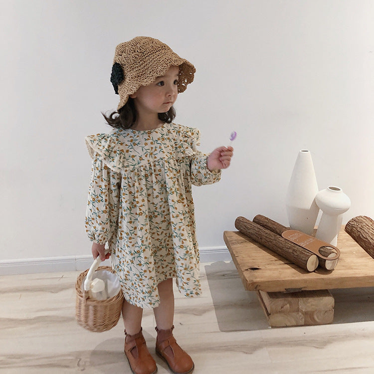 Cotton Linen Baby Princess Floral Dress in Pastoral Style
