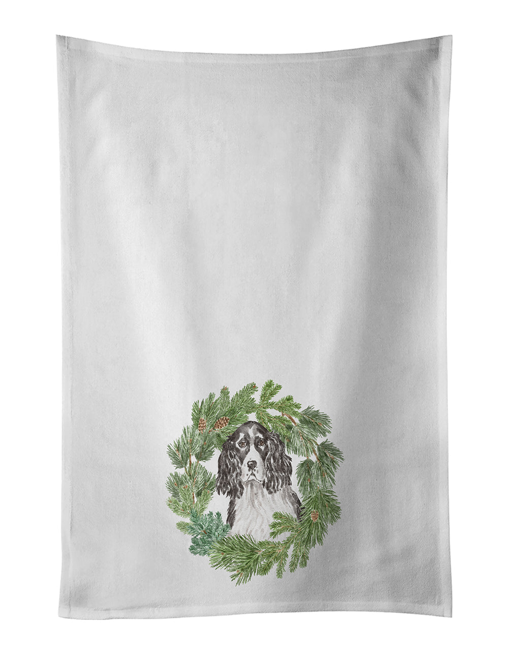 English Springer Spaniel Black and White Christmas Wreath Kitchen Towel Set of 2