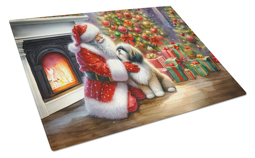 Lhasa Apso and Santa Claus Glass Cutting Board